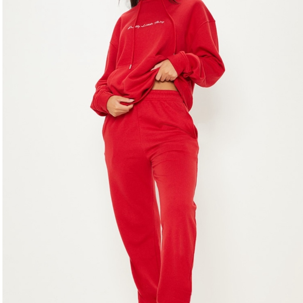 Red casual joggers from pretty little thing.